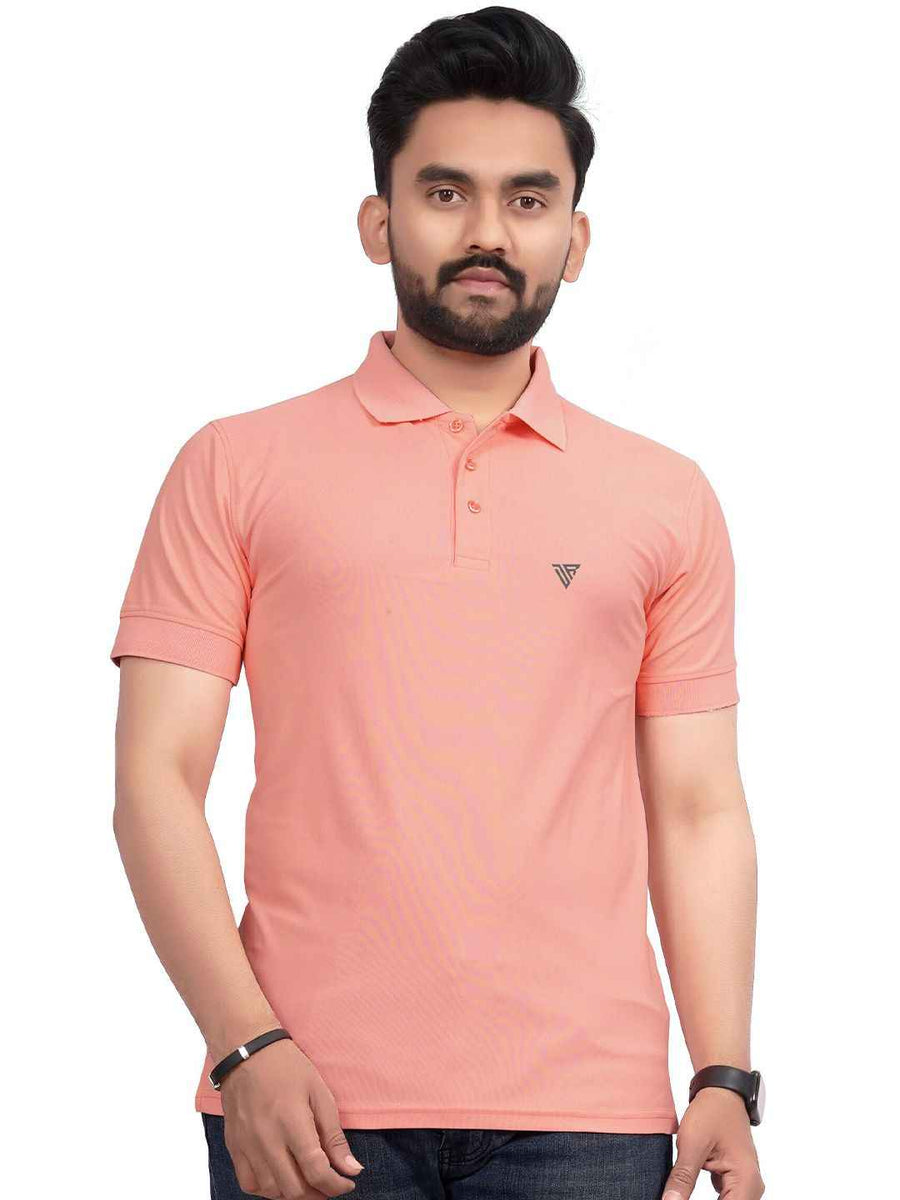 Men's Polo Collar Regular -Fit T-Shirt — Peach — Custom Print Studio