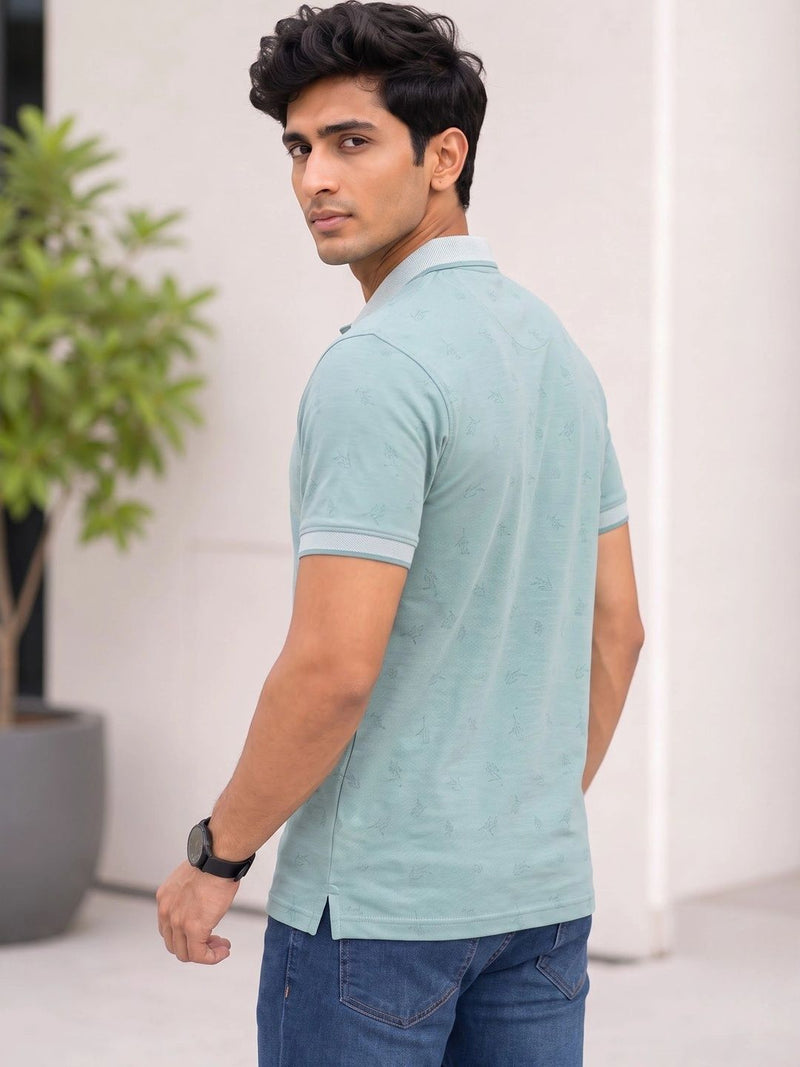 Men's Printed Polo Collar T-Shirt — Sea Green — Quality Craftsmanship Anatomy