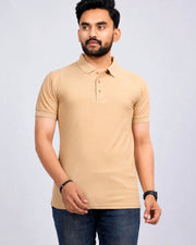 Men's Polo Collar Regular -Fit T-Shirt — Beige — Thumbnail 1