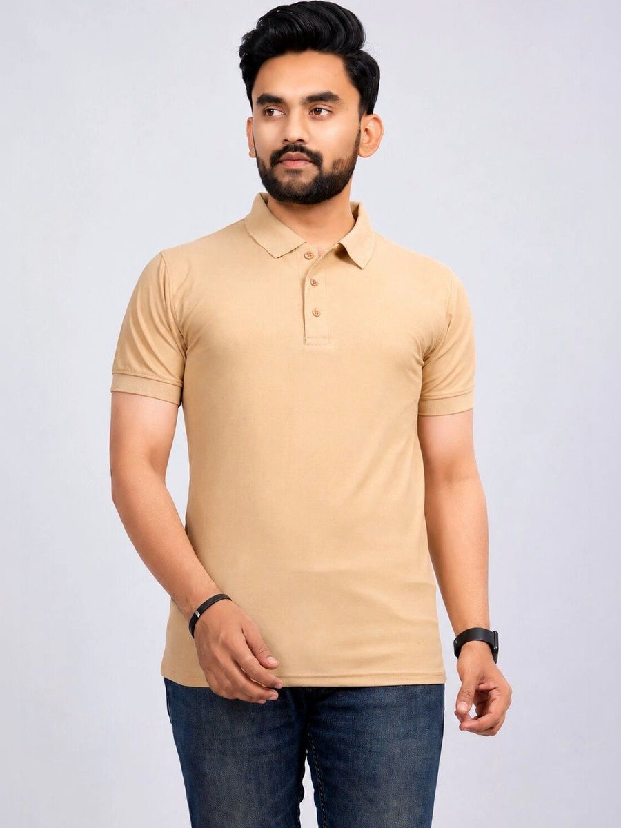 Men's Polo Collar Regular -Fit T-Shirt — Beige — Tshirt Factory India Direct Manufacturer Surat