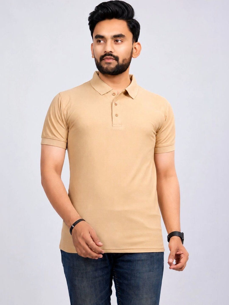 Men's Polo Collar Regular -Fit T-Shirt — Beige — Quality Craftsmanship Anatomy