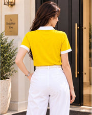 Women's Colourblocked Polo Collar T-Shirt — Yellow — Thumbnail 5