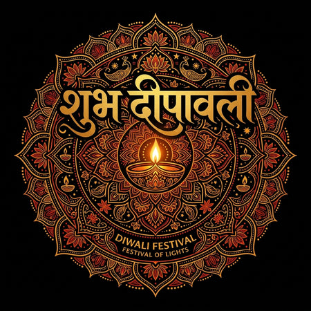 Men's Shubh Deepavali Gold Mandala Graphic Cotton T-Shirt Angle View — Custom Printing Surat
