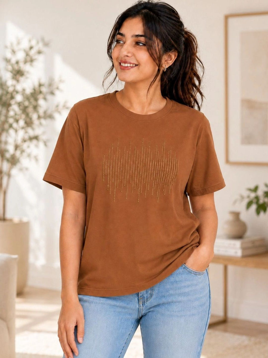 Women Pure Cotton T-shirt — Brown — Custom Print Studio