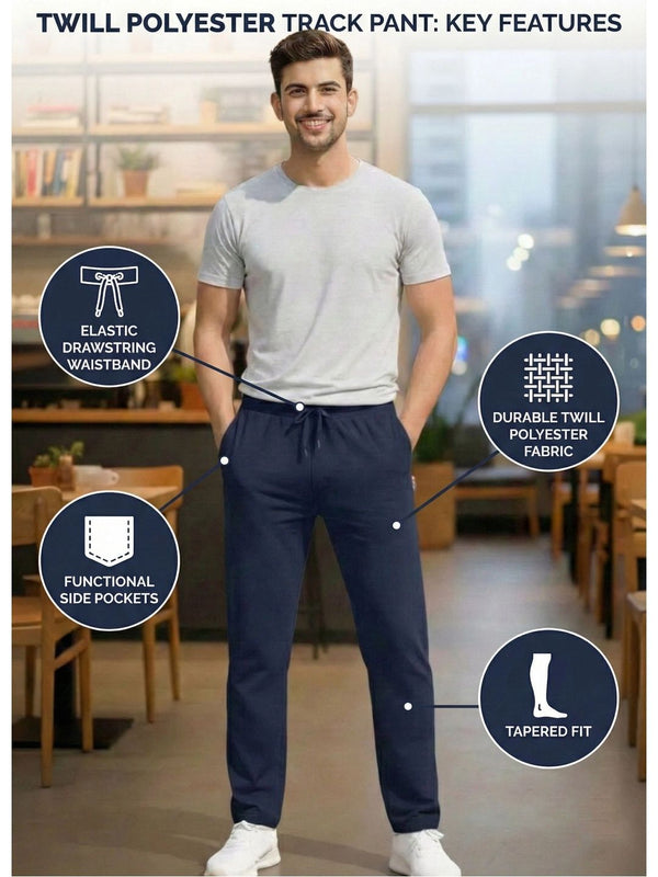 Men Regular Fit Rapid-Dry Training Track Pants — Navy Blue Angle View — Custom Printing Surat