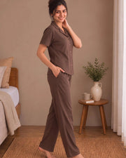Women's Solid Shirt with Palazzos — Brown — Thumbnail 8