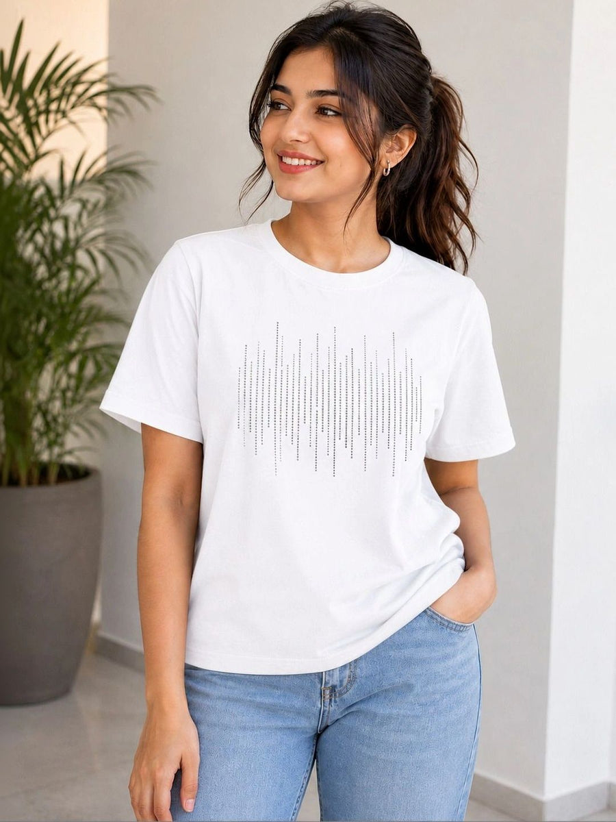 Women Printed Pure Cotton T-shirt — White — Tshirt Factory India Direct Manufacturer Surat