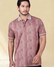 Men's All-Over Printed Regular Fit Polo T-Shirt — Maroon — Thumbnail 1