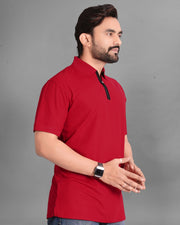 Men's Polo Collar Pockets T-Shirt — Red — Thumbnail 3