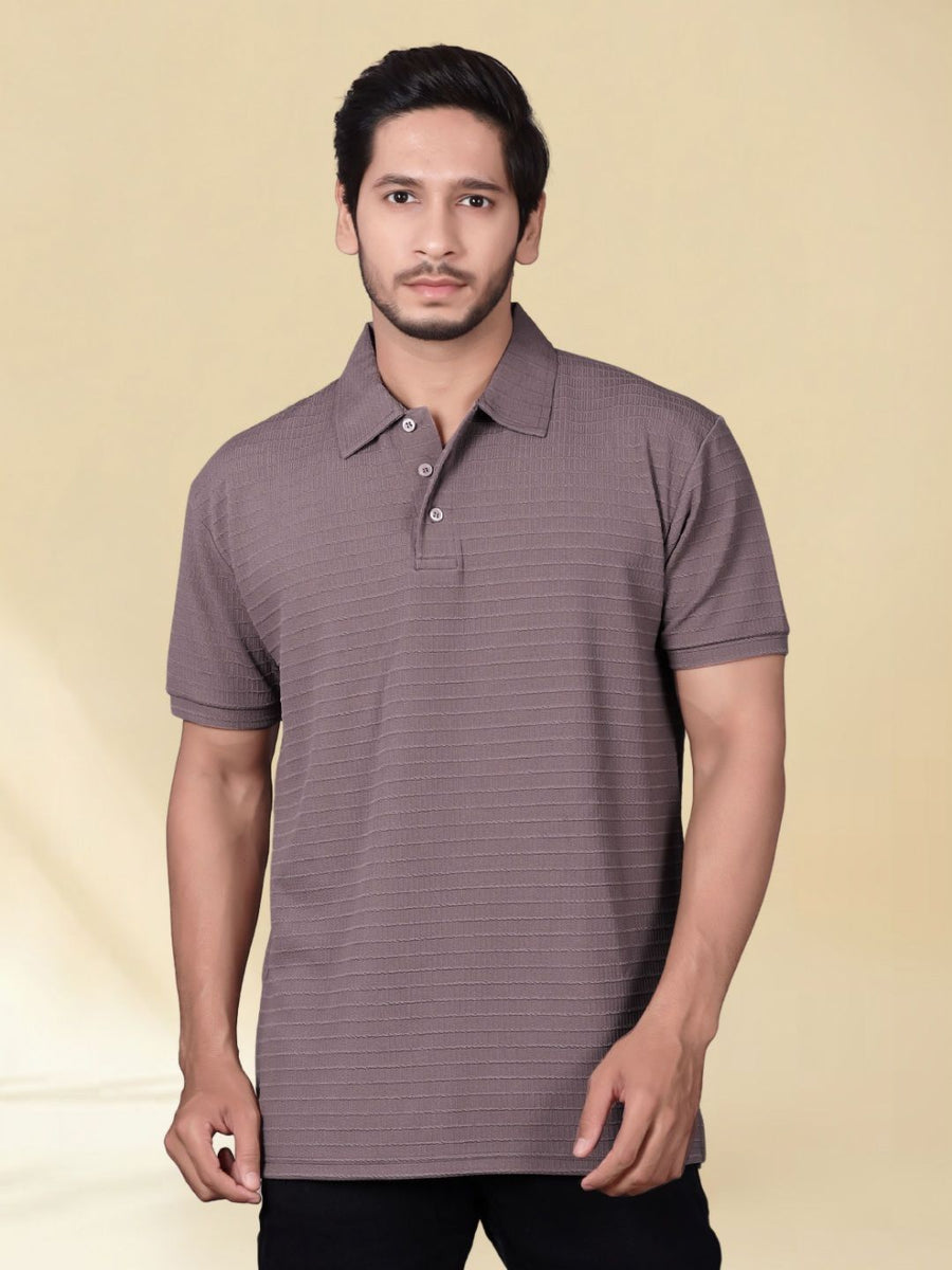 Men Self Design Polo Collar T-shirt — Mauve — Tshirt Factory India Direct Manufacturer Surat