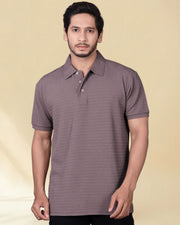 Men Self Design Polo Collar T-shirt — Mauve — Thumbnail 5