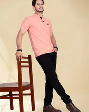 Men's Mandarin Collar T-Shirt — Peach — Thumbnail 6