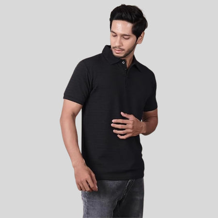 Men's Regular Fit Polo T-Shirt Half Sleeve Lightweight Polyester Black — Tshirt Factory India Direct Wholesale Manufacturer