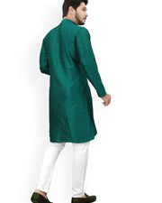 Men's Mandarin Collar Thread Work Jacquard Straight Kurta — Green — Thumbnail 4