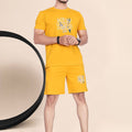 Men's Printed Pure Cotton T-Shirt With Shorts — Mustard