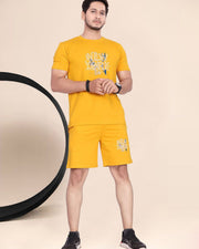 Men's Printed Pure Cotton T-Shirt With Shorts — Mustard — Thumbnail 2