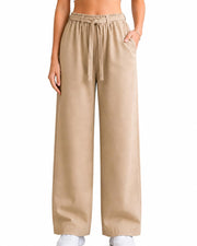 Women's High-Waist Wide-Leg Track Pants with Drawstring Waist — Chiku — Thumbnail 1