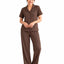 Women's Ribbed Knit Notch Collar Button-Down Lounge Set — Coffee