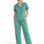 Women's Ribbed Knit Notch Collar Button-Down Lounge Set — Sea Green