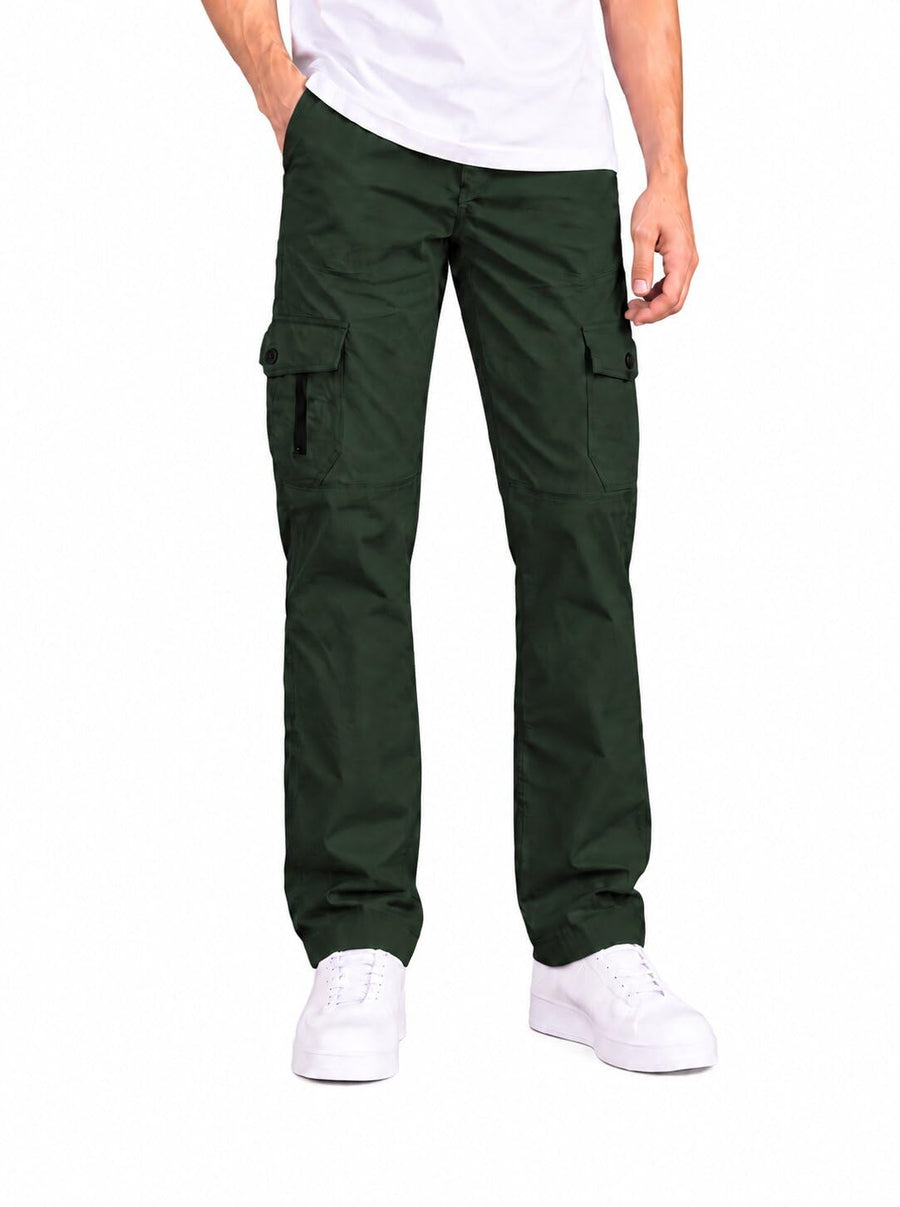 Men's Cotton Multi-Pocket Utility Cargo Pants — Dark Green — Custom Print Studio