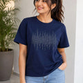 Women's Printed Pure Cotton T-Shirt — Navy Blue