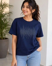 Women's Printed Pure Cotton T-Shirt — Navy Blue — Thumbnail 1