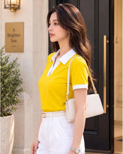Women's Colourblocked Polo Collar T-Shirt — Yellow — Thumbnail 2