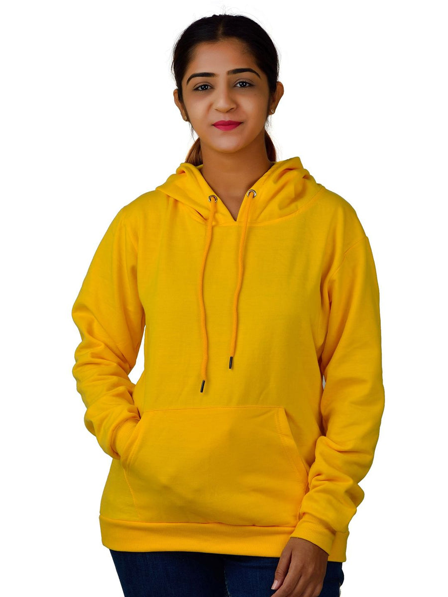 Unisex Long Sleeves Fleece Hooded Pullover Sweatshirt — Yellow — Custom Print Studio