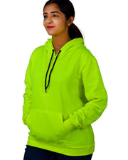 Unisex Long Sleeves Fleece Hooded Pullover Sweatshirt — Fluorescent Green — Thumbnail 4