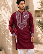 Men Maroon Floral Motif DTF Printed Kurta — Thumbnail 7
