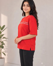 Divra Clothing Women Embellished Relaxed Fit T-Shirt — Red — Thumbnail 4