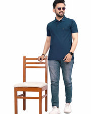 Men's Polo Collar Regular -Fit T-Shirt — Teal — Thumbnail 5