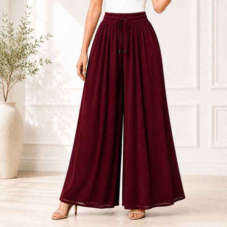 Women's Flared Viscose Rayon High-Waist Trousers — Maroon — Tshirt Factory India Direct Wholesale Manufacturer