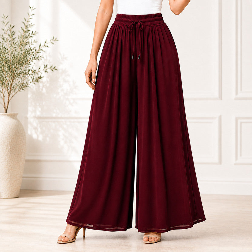 Women's Flared Viscose Rayon High-Waist Trousers — Maroon — Custom Print Studio