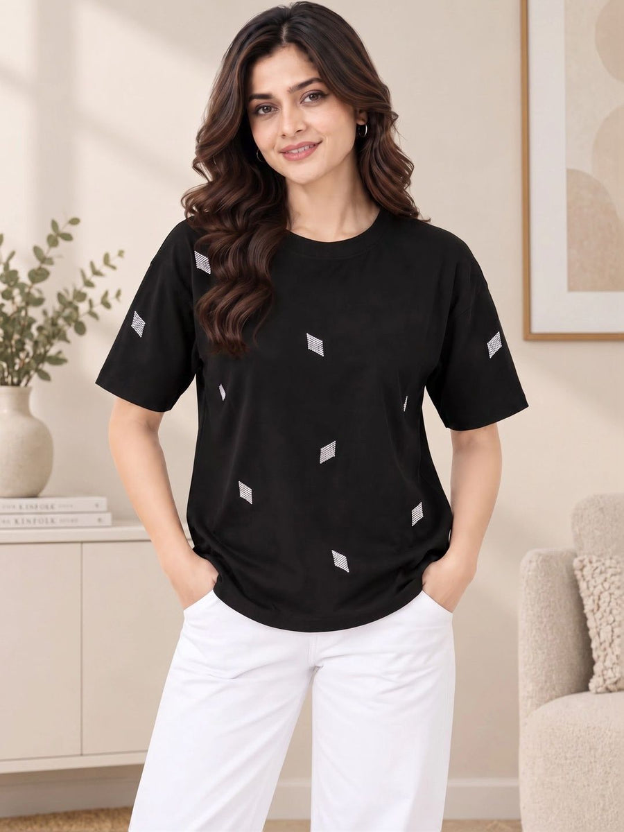 Women's Printed T-Shirt — Black — Tshirt Factory India Direct Manufacturer Surat