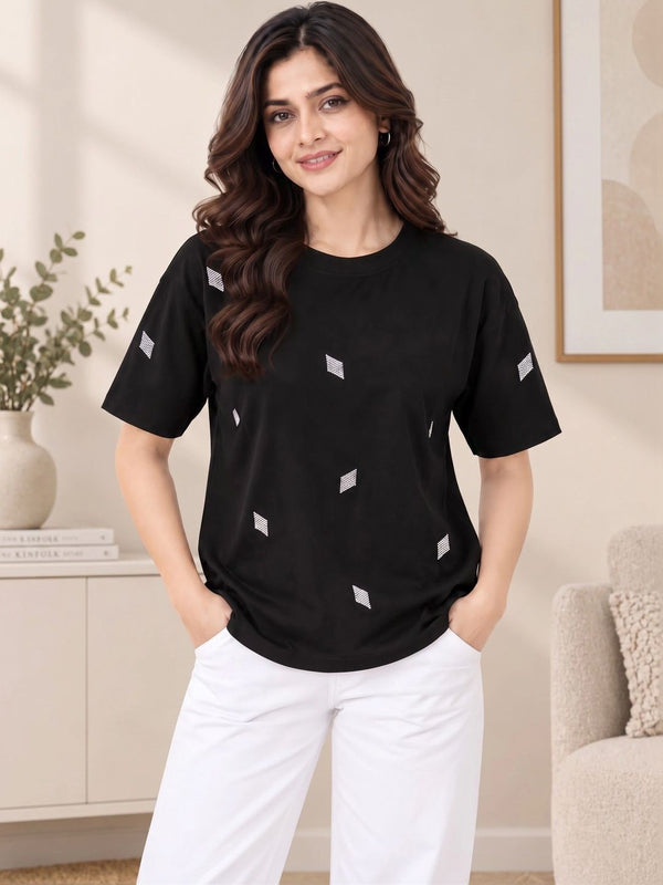 Women's Printed T-Shirt — Black — Tshirt Factory India Direct Wholesale Manufacturer