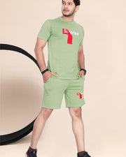 Men's Cotton Printed Night Suit Set of Top & Shorts — Pista — Thumbnail 5