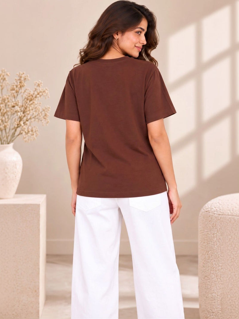 Women's Printed T-Shirt — Coffee Brown — Quality Craftsmanship Anatomy