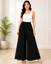 Women's Flared Viscose Rayon High-Waist Trousers — Black — Thumbnail 4