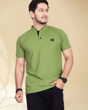 Men's Mandarin Collar Pockets T-Shirt — Green — Thumbnail 1