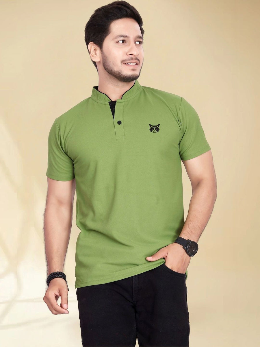Men's Mandarin Collar Pockets T-Shirt — Green — Custom Print Studio