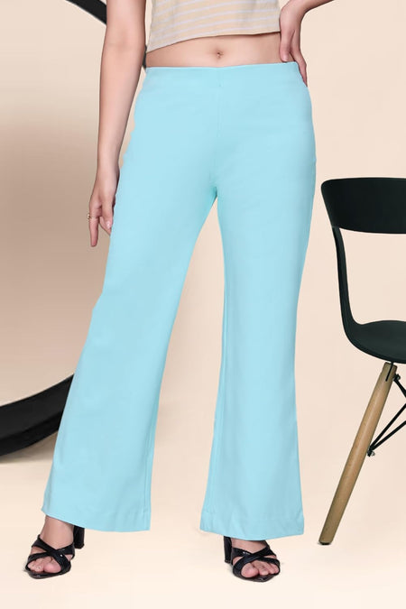 Women's Stretch Bell Bottom Flared Pants — Sky blue — Tshirt Factory India Direct Wholesale Manufacturer
