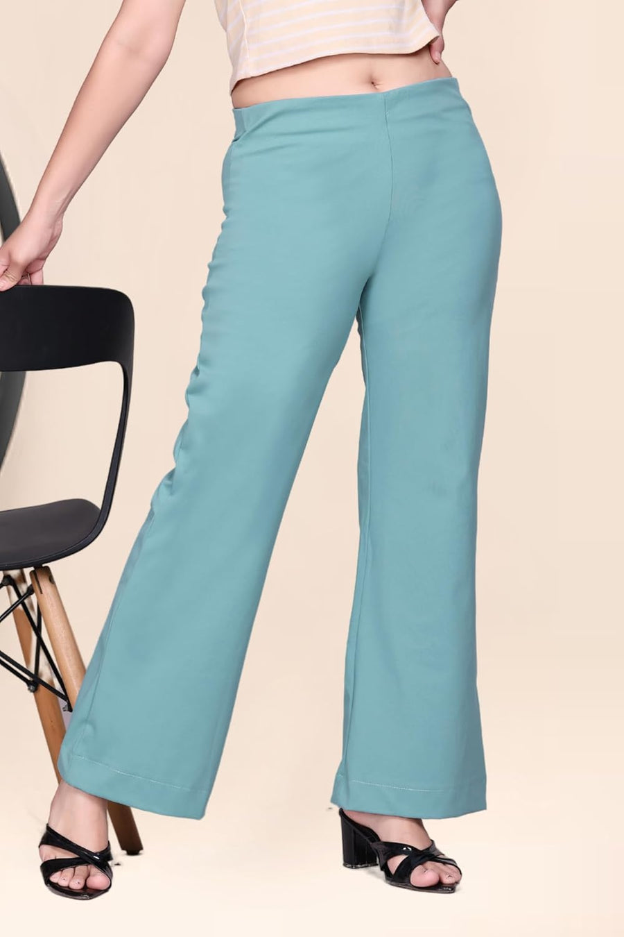 Women's Stretch Bell Bottom Flared Pants — Teal blue — Tshirt Factory India Direct Manufacturer Surat