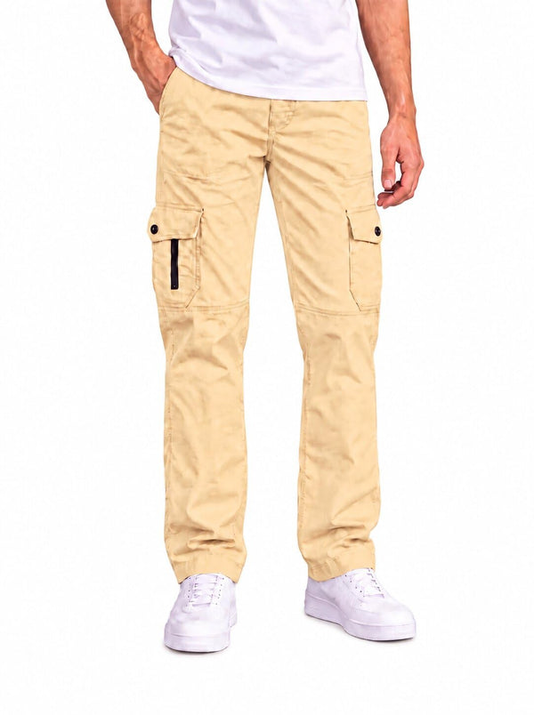 Men's Cotton Multi-Pocket Utility Cargo Pants — Camel — Tshirt Factory India Direct Wholesale Manufacturer