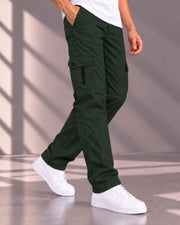 Men's Cotton Multi-Pocket Utility Cargo Pants — Dark Green — Thumbnail 3