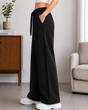 Women's High-Waist Wide-Leg Track Pants with Drawstring Waist — Black — Thumbnail 2