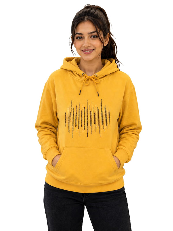 Women's Trendy Soundwave Equalizer Rhinestone Graphic Hoodie Casual Long Sleeve Drawstring Sweatshirt Angle View — Custom Printing Surat