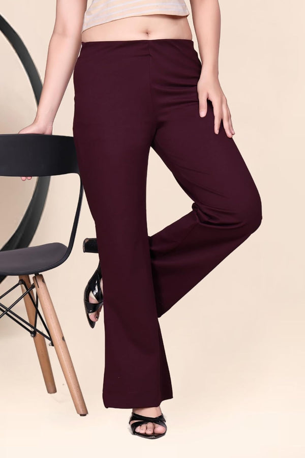 Women's Stretch Bell Bottom Flared Pants — Maroon — Tshirt Factory India Direct Wholesale Manufacturer