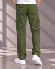 Men's Cotton Multi-Pocket Utility Cargo Pants — Olive — Thumbnail 4
