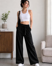 Women's High-Waist Wide-Leg Track Pants with Drawstring Waist — Black — Thumbnail 3